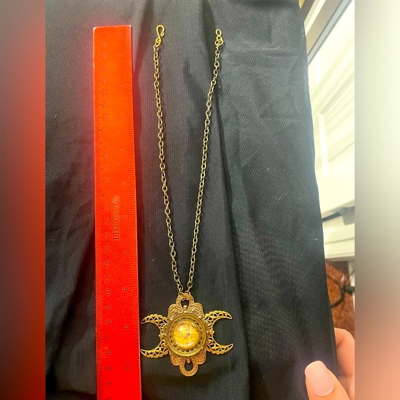 Vintage Goddess of the First Harvest Triple Moon Necklace with Golden Glass Opal - Picture 8 of 8